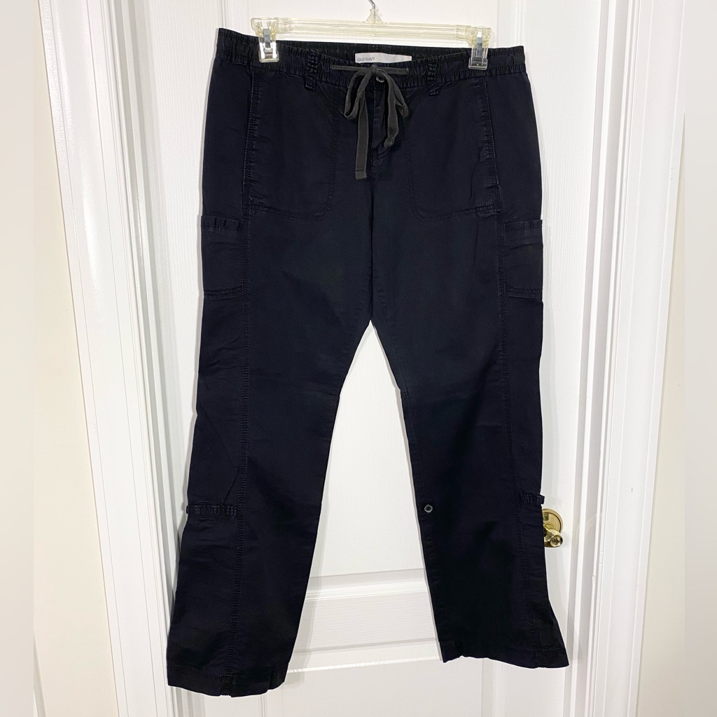 Y2k Old Navy Cargo Pants Low Rise Roll-Up Leg Black Size 12